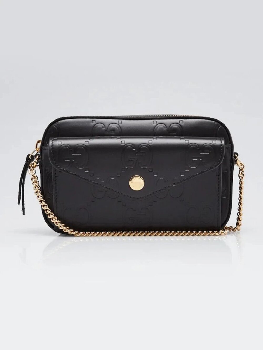 Gucci Black GG Embossed Leather Super Mini Pochette Crossbody Bag